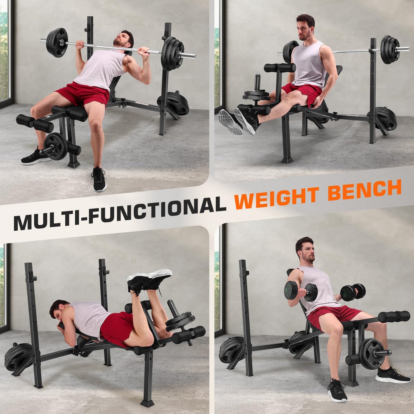 ANCHEER Weight Bench, 3 Sec Foldable Workout Bench with Squat Rack Leg Extension & Leg Curl, 900LBS Adjustable Bench Press for Home Gym, Standard Strength Training Bench (Obsidian)