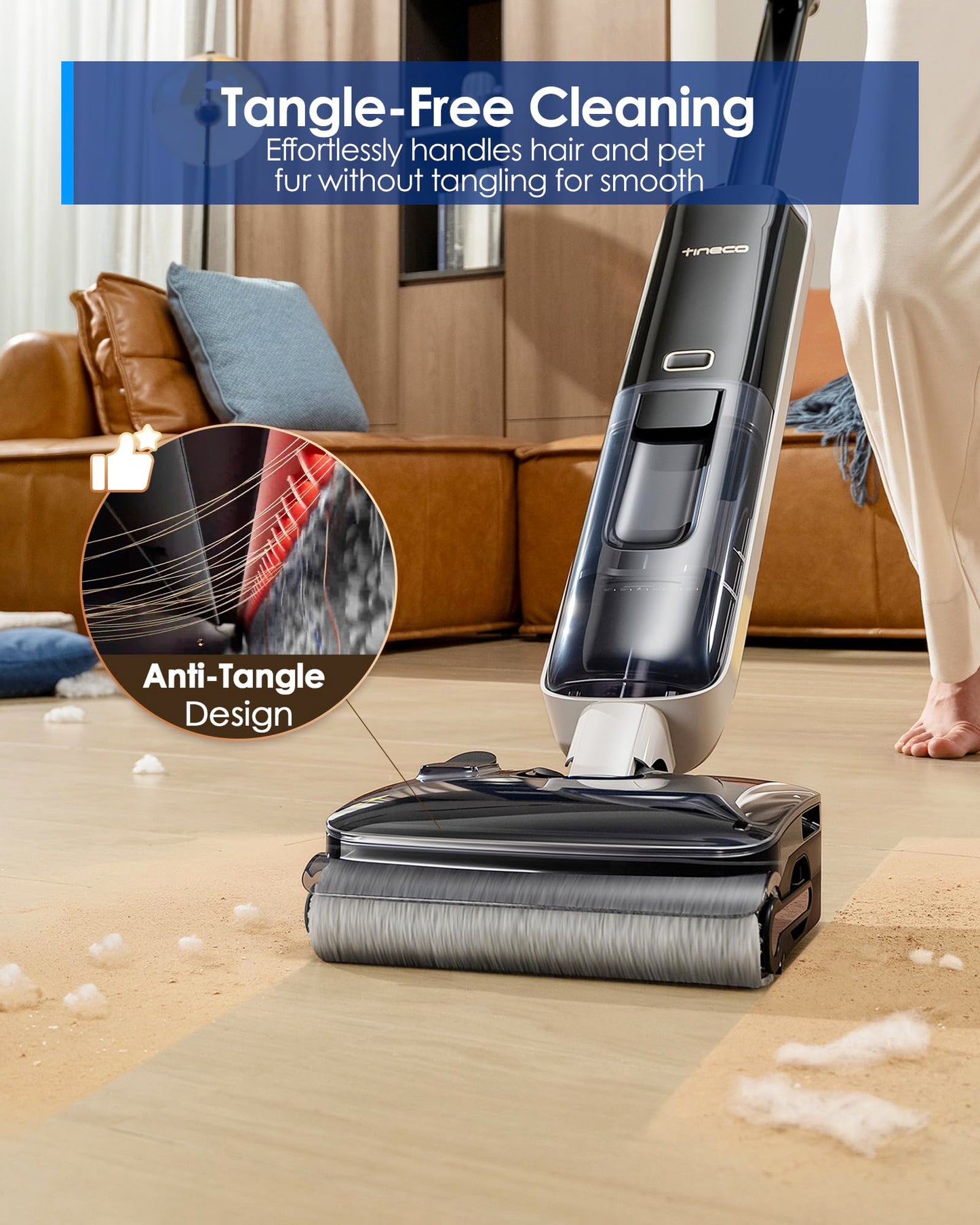 Tineco Floor ONE S6 Master Wet Dry Vacuum Cleaner, 20kPa Suction Vacuum Mop with Dual-Edge Cleaning, 45 Min Runtime (Quite Mode), 185°F Flashdry, 4inch Ultra-Slim