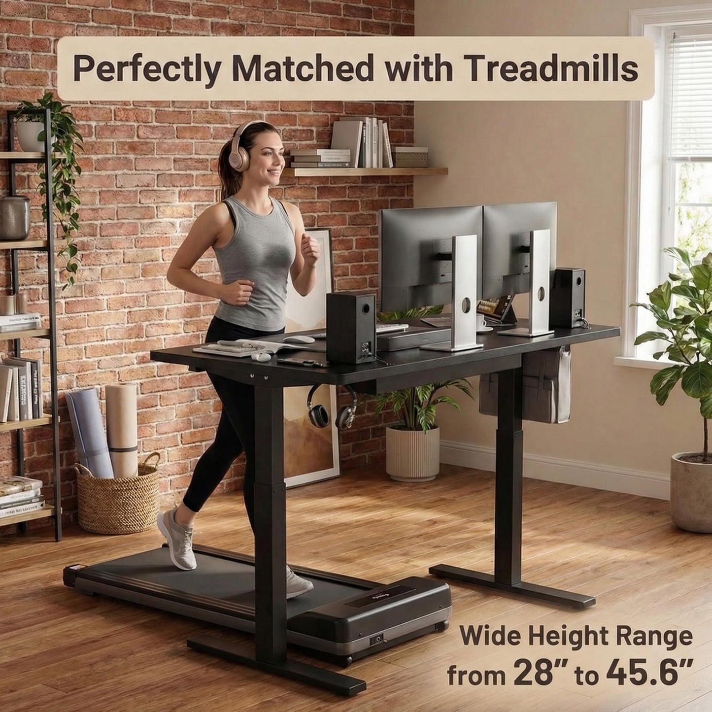 Grandder 55x32 Large Electric Standing Desk, Height Adjustable Computer Desk with 2 Memory Presets, 31.5" Deep Desktop Sit Stand Desk Home Office Desk Workstation Table with Hooks, Black