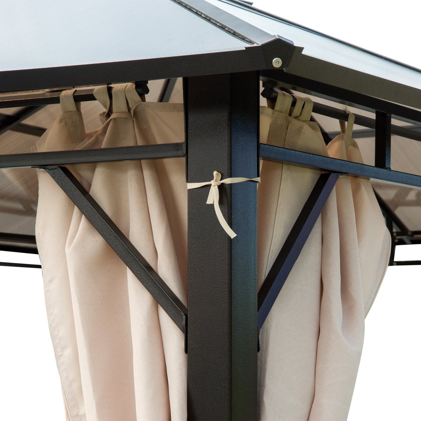Outsunny 10' x 12' Hardtop Gazebo Canopy with Polycarbonate Roof, Aluminum Frame, Permanent Pavilion Outdoor Gazebo with Netting, for Patio, Garden, Backyard, Deck, Lawn, Dark Brown, Off-White