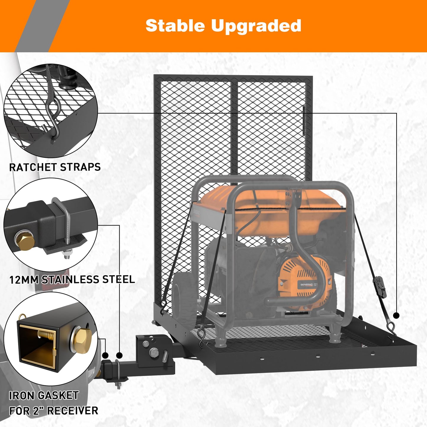 WILDROAD Hitch Cargo Carrier with Ramp 48" x 26" x 4" 500 LBS Folding Trailer Hitch Steel Wheelchair and Mobility Scooter Carrier Fits 2" Receiver with Stabilizer and 4pcs Ratchet Straps