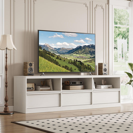 Modern TV Stand with Storage for TVs Up to 85", 70 inch Media Console with Drawer & Open Shelves, Mid Century Entertainment Center for Living Room, White