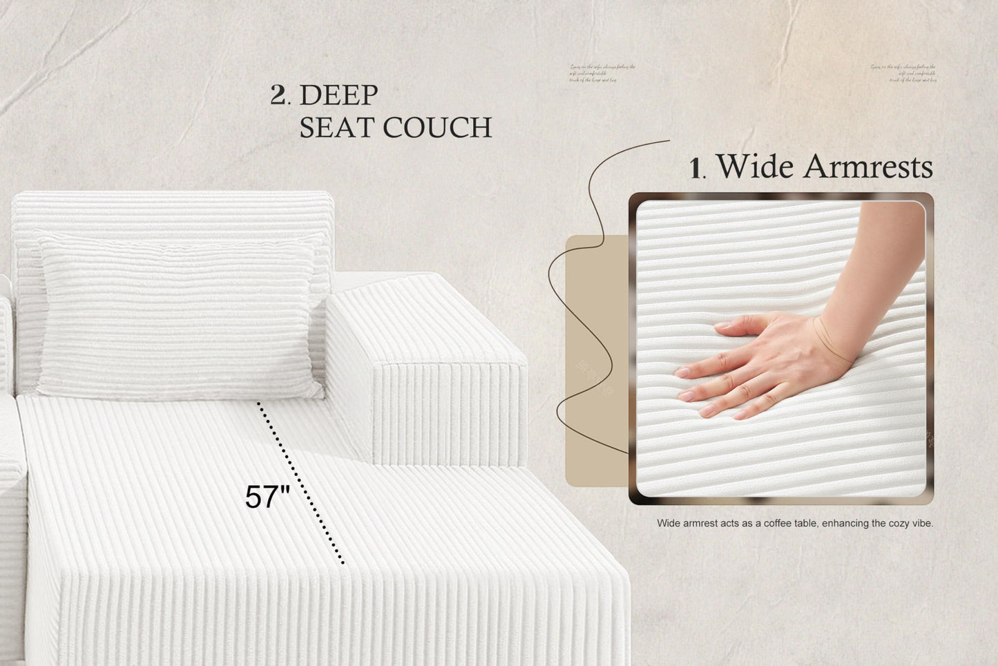 HABUTWAY Sectional Couches for Living Room,No Assembly L Shaped Couch 105" Modular Sectional Sofa Couch with Deep Seat,Cloud Couches Furniture Sets for Apartment,Corduroy (Beige, Right Facing)
