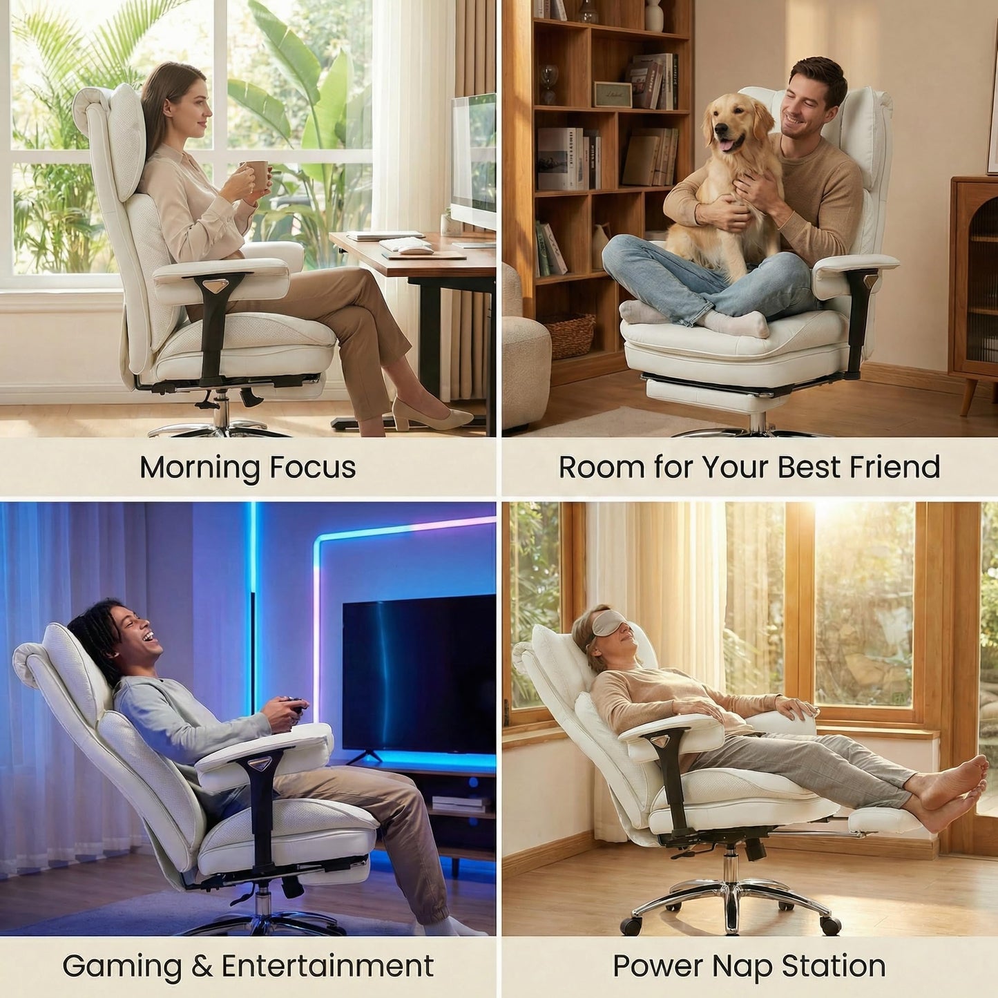 Efomao Big and Tall Desk Chair 400lbs, 22" Extra Wide Executive Office Chair with 3D Armrests & Footrest, Ergonomic Heavy Duty Chair, White