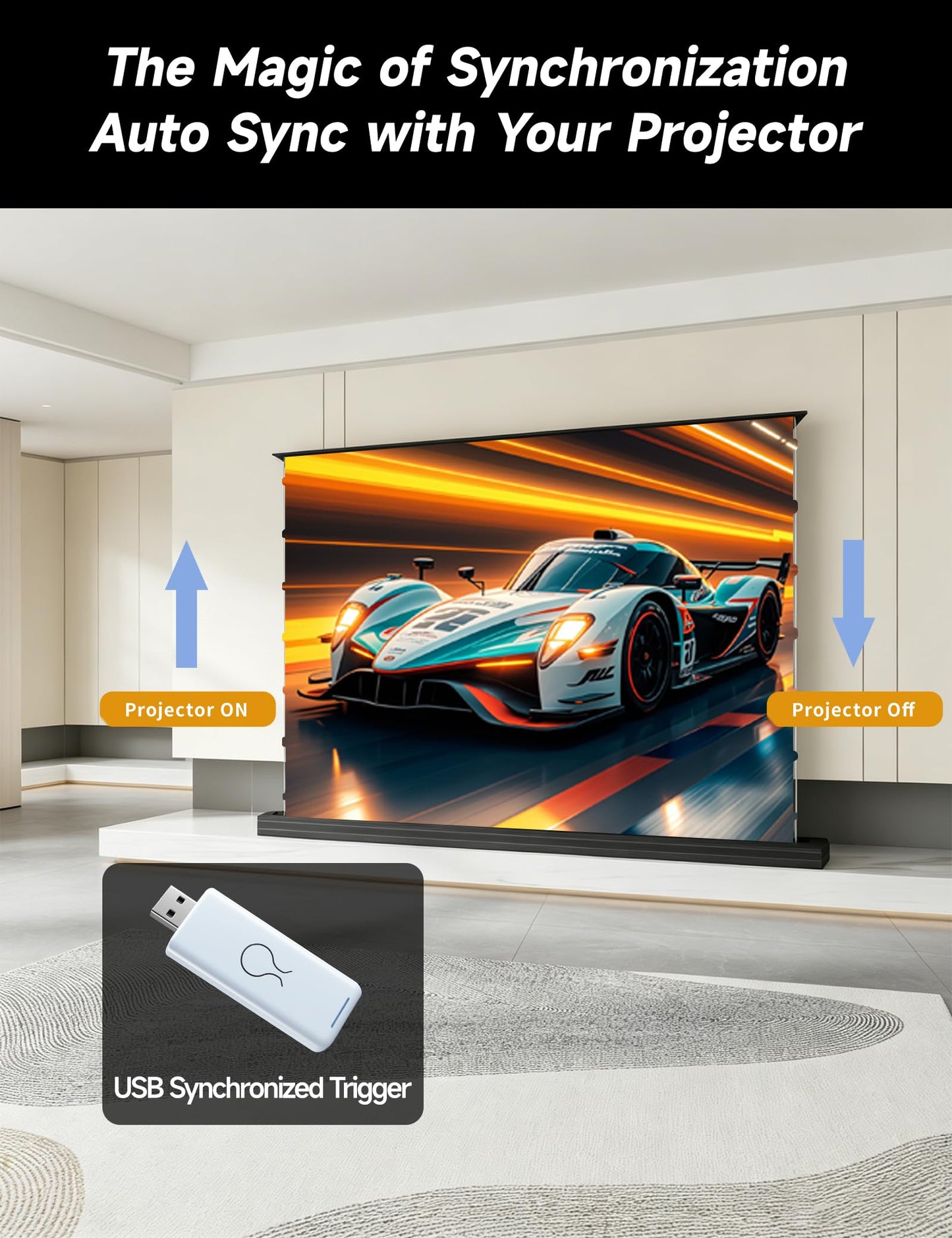 IN&VI 100" Motorized ALR Projector Screen for Ultra Short Throw Projector, Floor Rising Projector Screen, 95% Ambient Light Rejecting, 4K/8K UHD Active 3D, Anti Daylight Home Theater Screen
