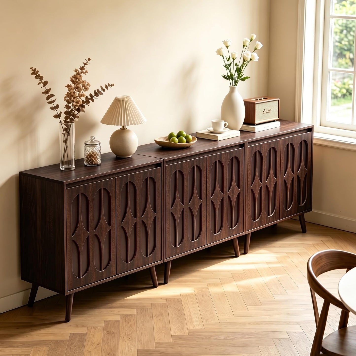 Janmer Home Sideboard Buffet Cabinet, Dark Walnut, 94.5inch Wide