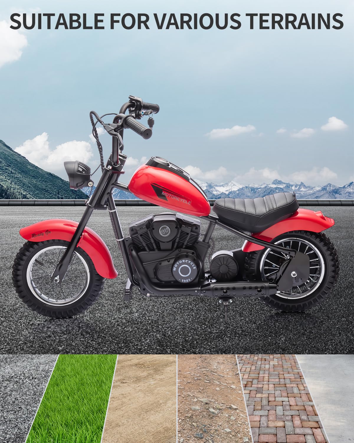 Electric Dirt Bike for Kids 24V, 150lb Max Weight & 15mph, Chain Driven Motor w/12'' Air Filled Tires, Handbrake & Shock Absorbers, LED Lights, Power Display Ride On Toy for Boys & Girls