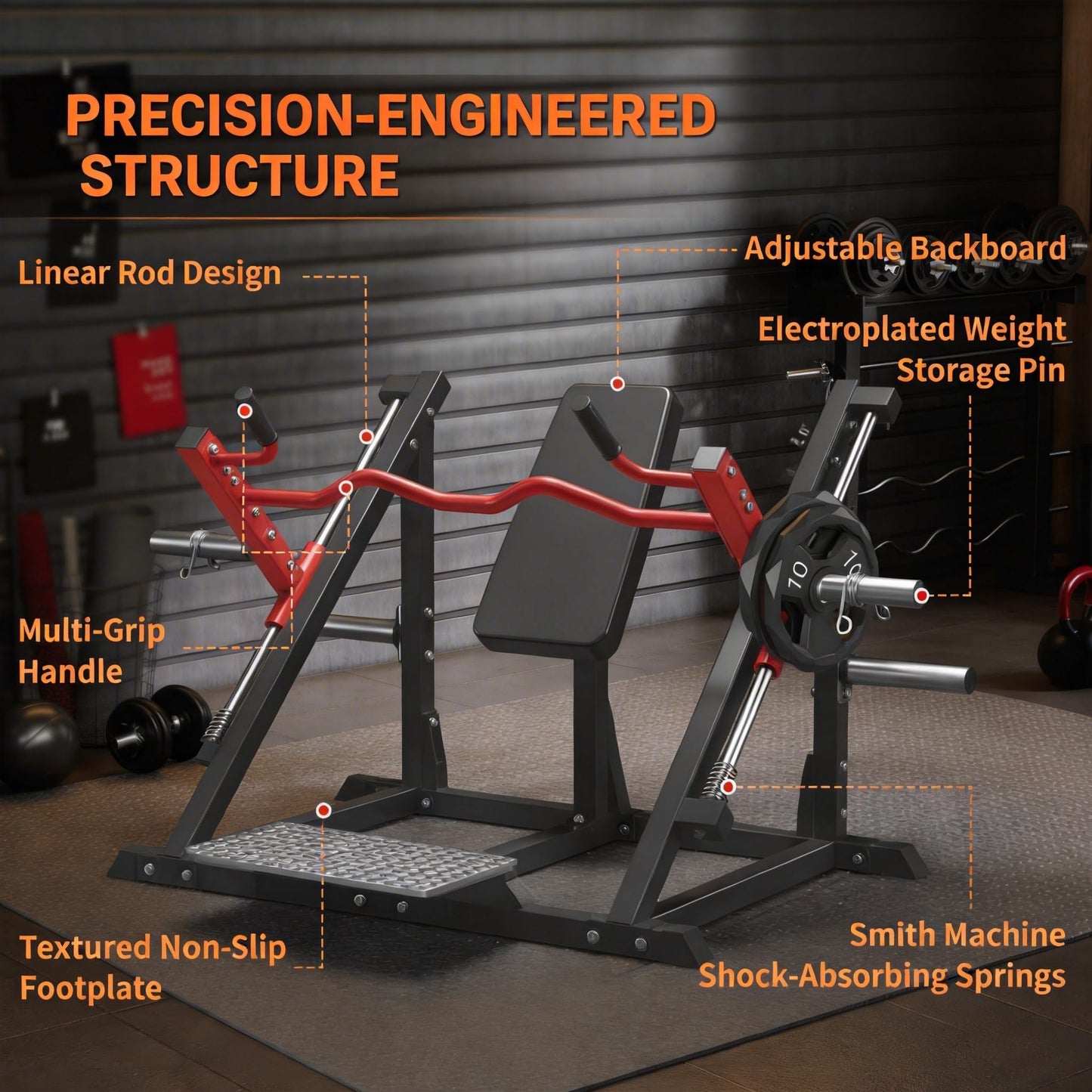 Linear Row Machine for Home Gym, Back Workout Machine with Plate-Loaded Smith Row, Workout Equipment Strength Training Upper Body Machines