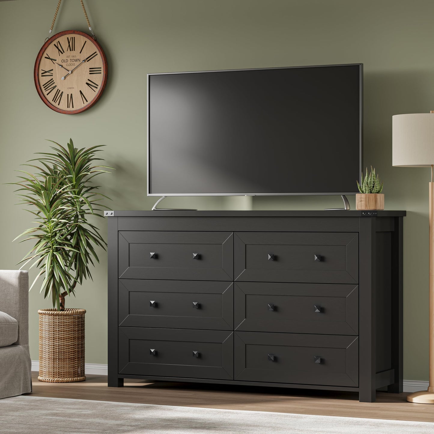 BORNOON 6-Drawer Dresser, Modern Wooden Storage Chest of Drawers, Dresser TV Stand, Wood Drawer Organizer with Metal Handles for Bedroom, Living Room, Hallway