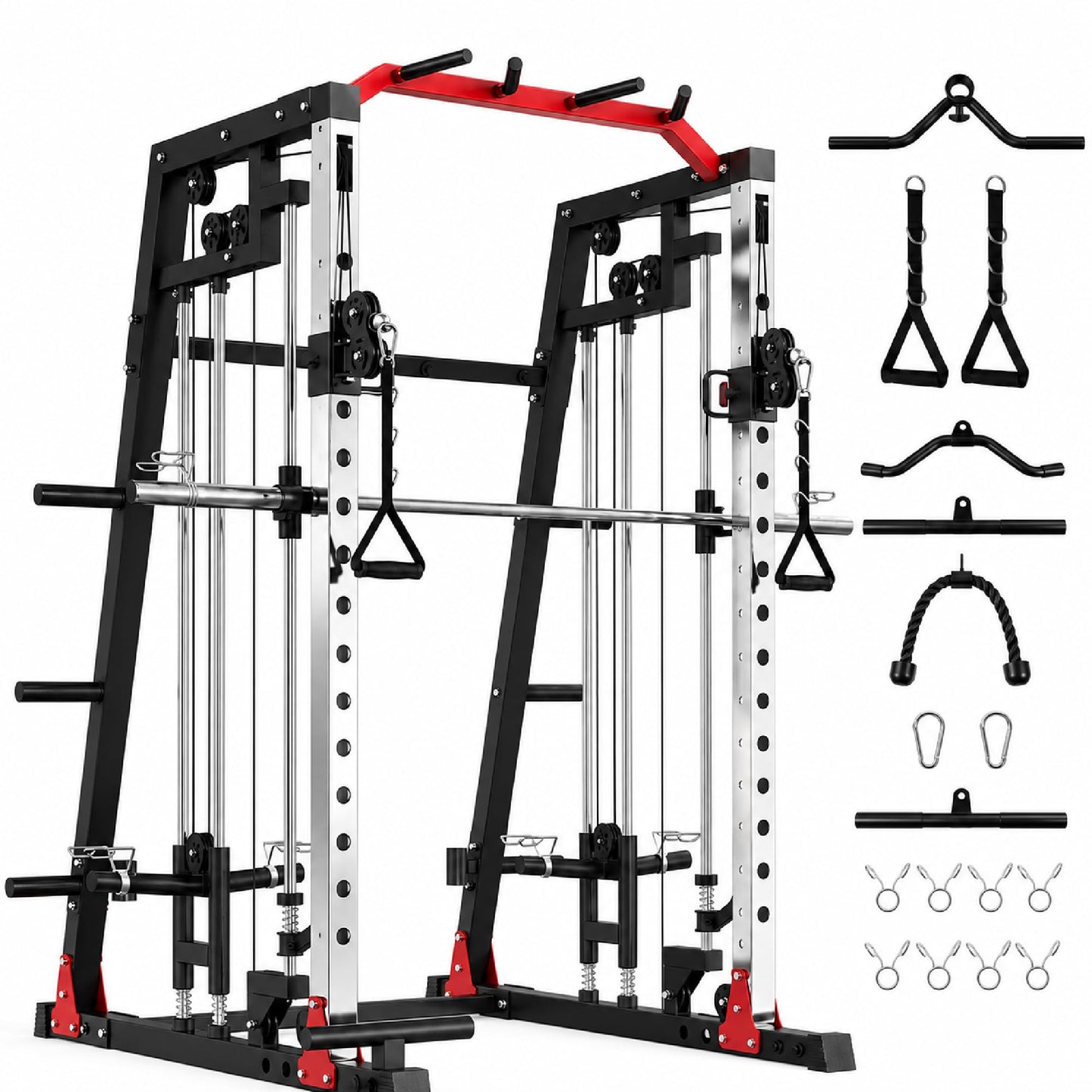 Smith Machine, 2000LBS Power Cage with Cable Crossover System, Squat Rack with Smith Bar, All-in-One Home Gym System, Dual Independent Pulley,LAT Pulldown,Pull-Up Bar, Landmine, J Hooks