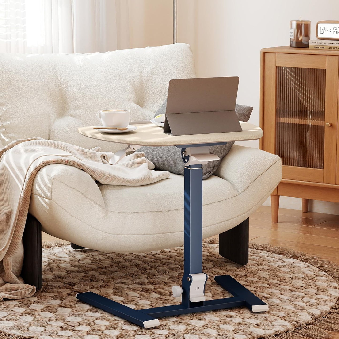 ROMOON Foldable Standing Desk with No-Assembly Design, Rolling Height-Adjustable Sit-Stand Table with Wheels, Space-Saving Portable Laptop Cart for Home Office and Small Space (Oat Yellow)
