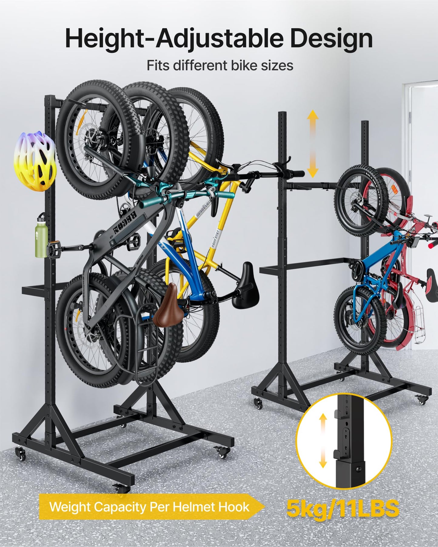 monTEK Rolling 3-Bike Rack Garage, Up to 4.5" Tire Width