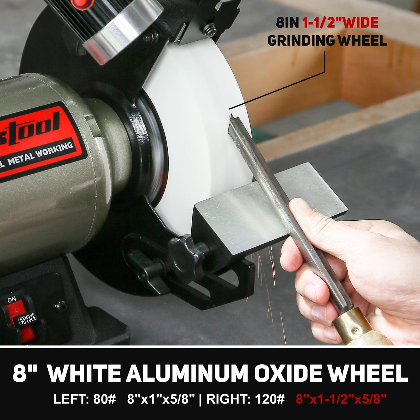 BUCKTOOL 8 Inch 3/4 HP Low-Speed Bench Grinder fit CBN Wheel Professional Wobble-free Wheel Grinder TDS-200C4HL