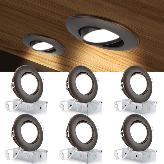 KnLnny Ware 4 Inch LED Recessed Lights 6 Pack, Adjustable Gimbal, 9W 750LM, Dimmable, Oil Rubbed Bronze, Model KL-Light2025