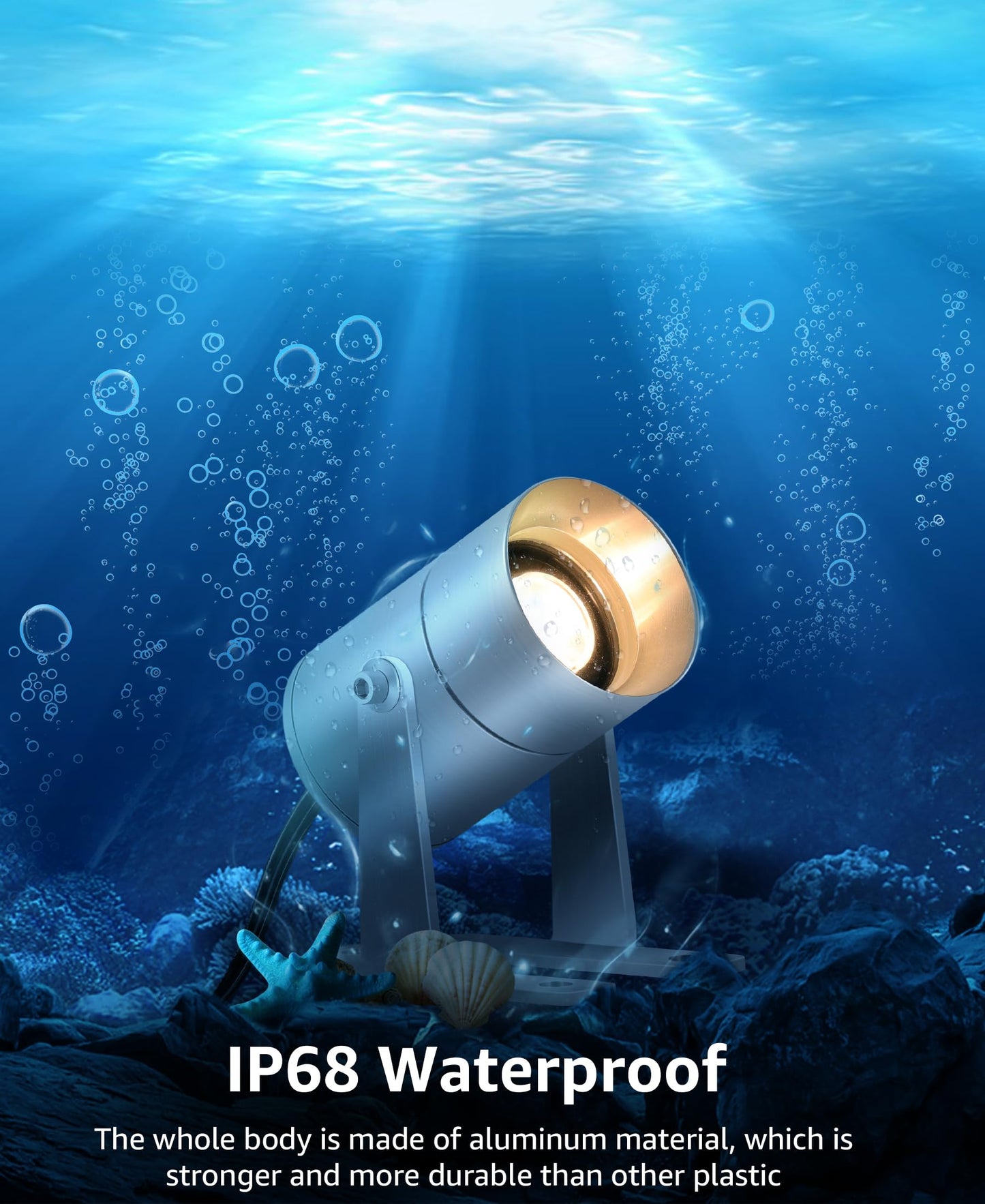 SUNVIE LED Underwater Pond Lights, 3W Submersible Fountain Lights, IP68 Waterproof, Silver