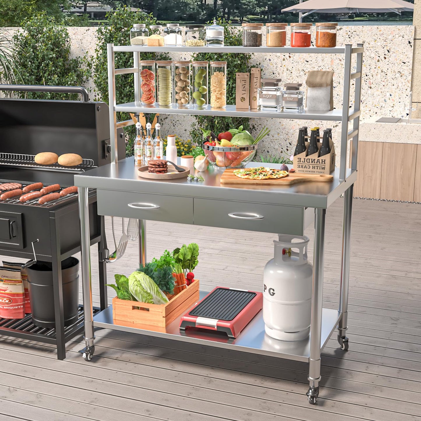 JFHID Stainless Steel Table with Drawer & Shelf, 48”x24” Kitchen Prep Table