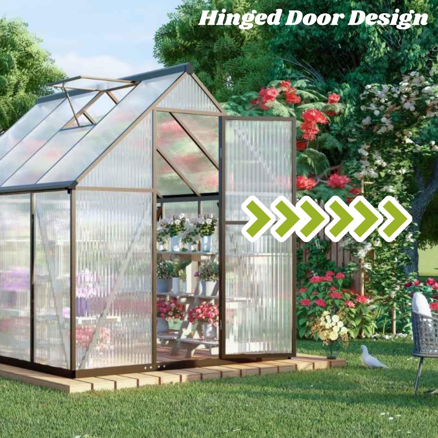 8x8 FT Greenhouse for Outdoors, Polycarbonate Greenhouse with Quick Setup Structure and Roof Vent, Aluminum Large Walk-in Green House for Outside Garden Backyard, Charcoal Black