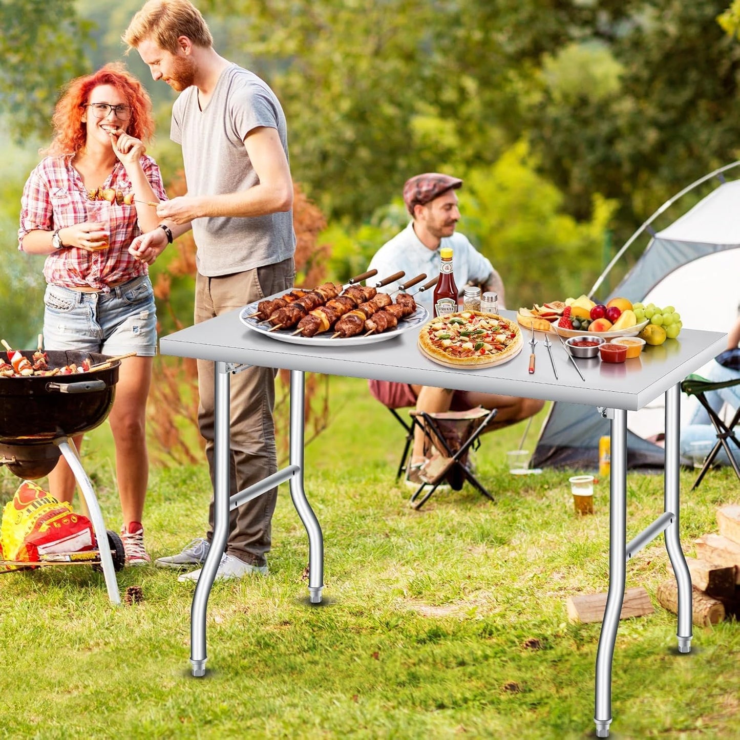 GlowSol Folding Stainless Steel Table 48 x 30 Inch, Heavy Duty Metal Foldable Prep/Work Table, 1100 LB Load Capacity, No Assembly, Portable Workbench for Kitchen, Laundry, Restaurant, Camping, Garage
