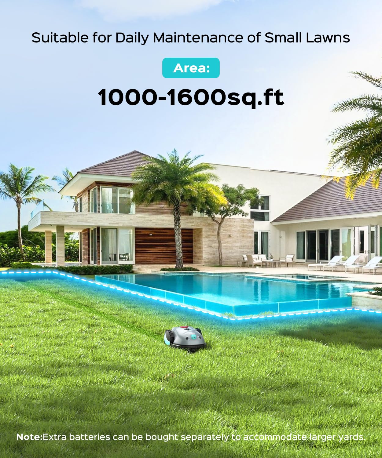 YARDCARE V100 Robot Lawn Mower with HD Vision Navigation, Smart Obstacle Detection, Collision Sensors, Adjustable Cutting Height, Low-Noise Operation—Perfect for Small Lawns up to 1,600 sq ft.