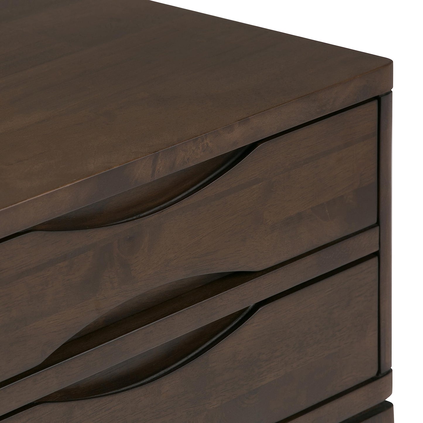 SIMPLIHOME Harper Console Table - 40 Inch Wide Solid Hardwood Sofa Table in Walnut Brown, Mid-Century Modern Storage Table for Entryway or Living Room with 4 Drawers, Notched Handles, and Tapered Legs