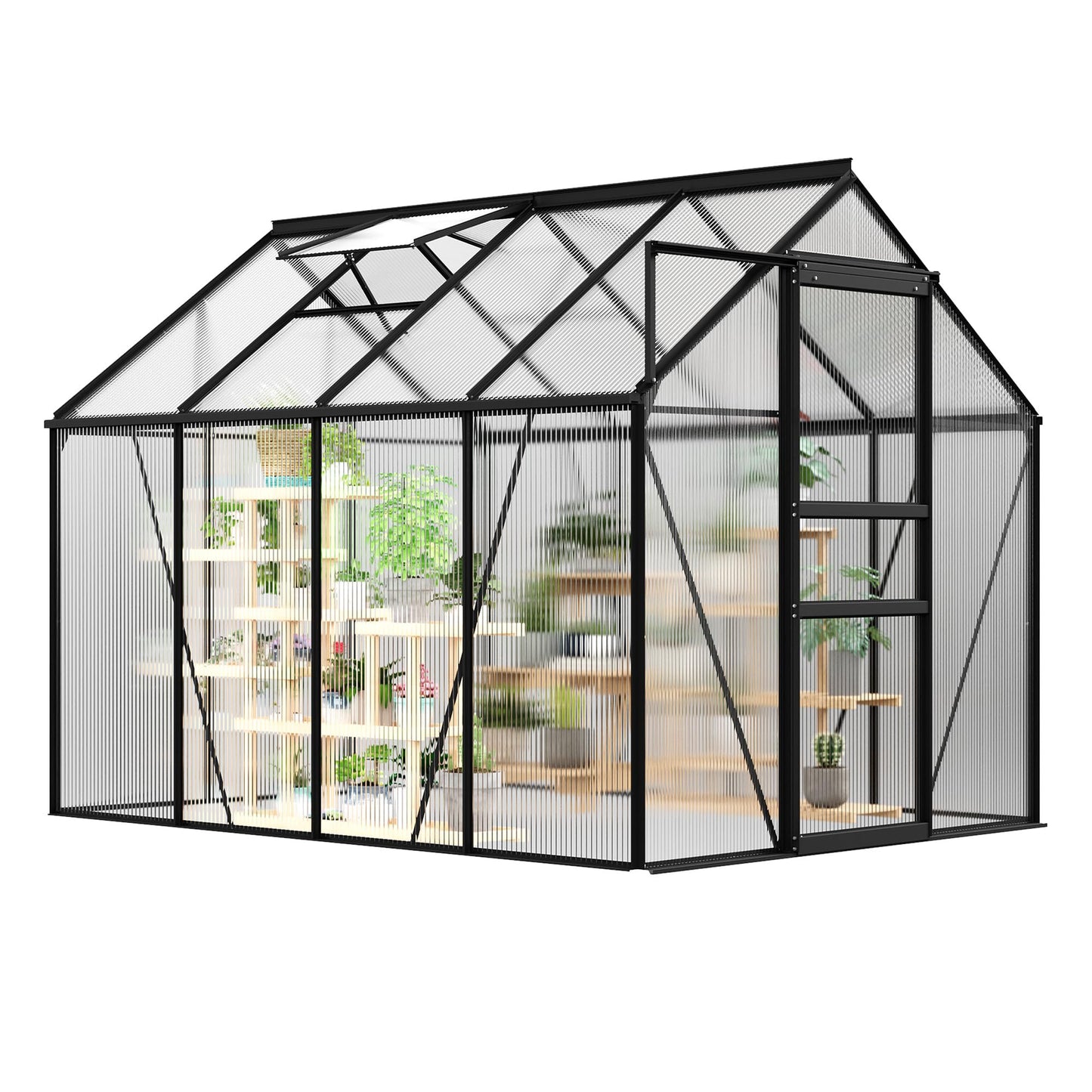 IDEALHOUSE 6 x 8FT Greenhouse for Outside, Polycarbonate Greenhouses with Aluminum Frame, Sliding Door, Adjustable Roof Vent for Backyard, Outdoor Green Houses Garden Backyard, Patio