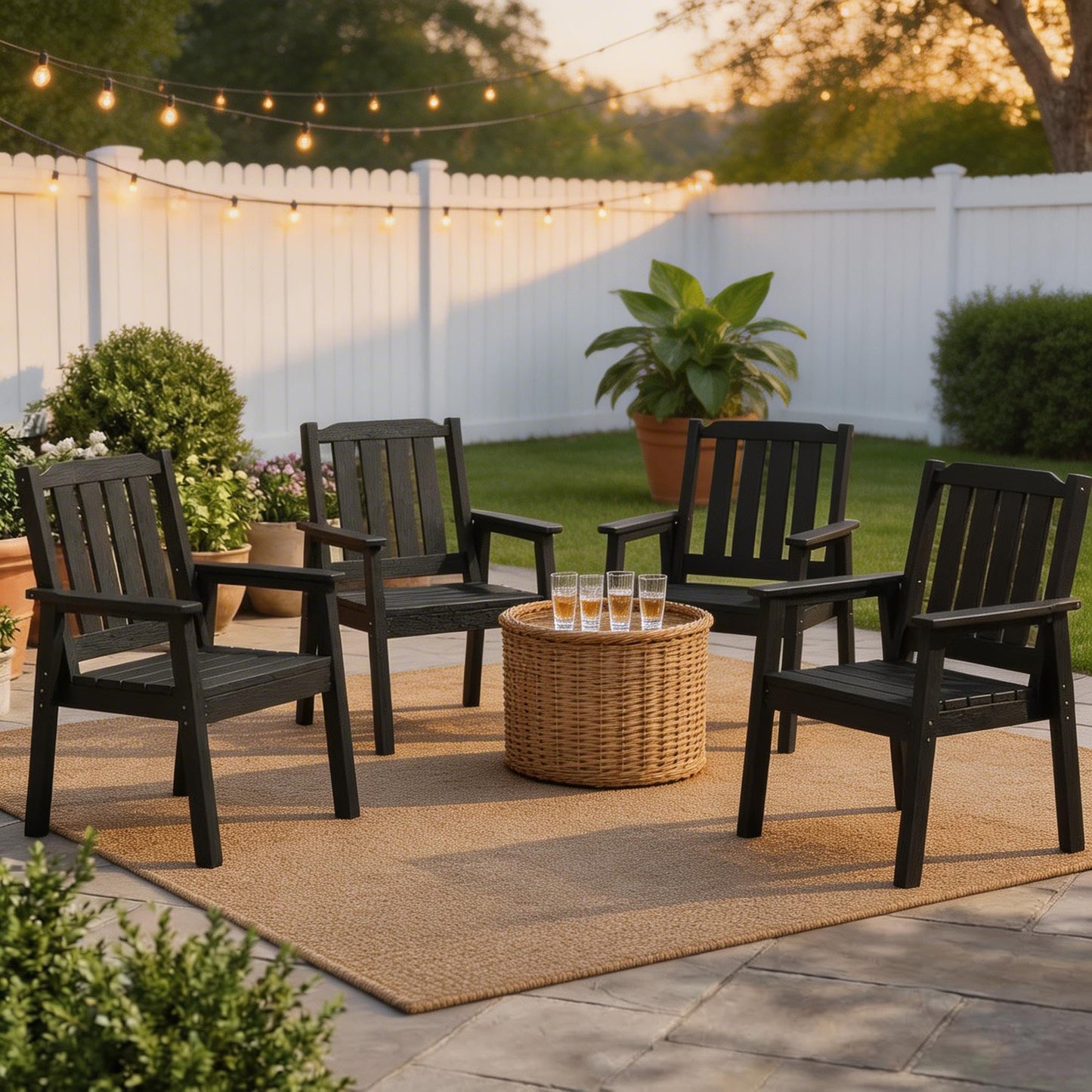 Outdoor Dining Chairs Set of 4, HDPE Patio Chairs 650LBS Capacity All-Weather Yard Armchair with Slatted Seat, 23.9" Wide Heavy Duty Modern Backyard Furniture for Garden, Poolside, Deck (Black)