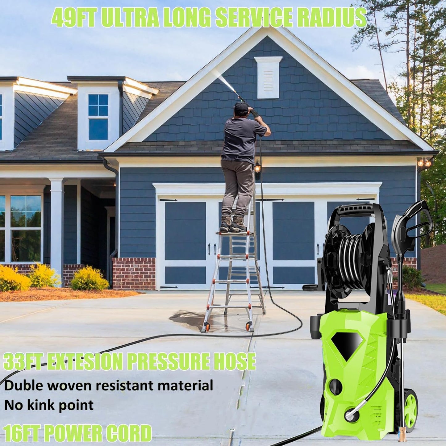 Imdot 5000PSI Electric Pressure Washer 2026 2.8GPM High Power Washer with 4 Pressure Nozzle and Soap Bottle for Home, Car Washing, Fence Cleaning, Patio (Green)