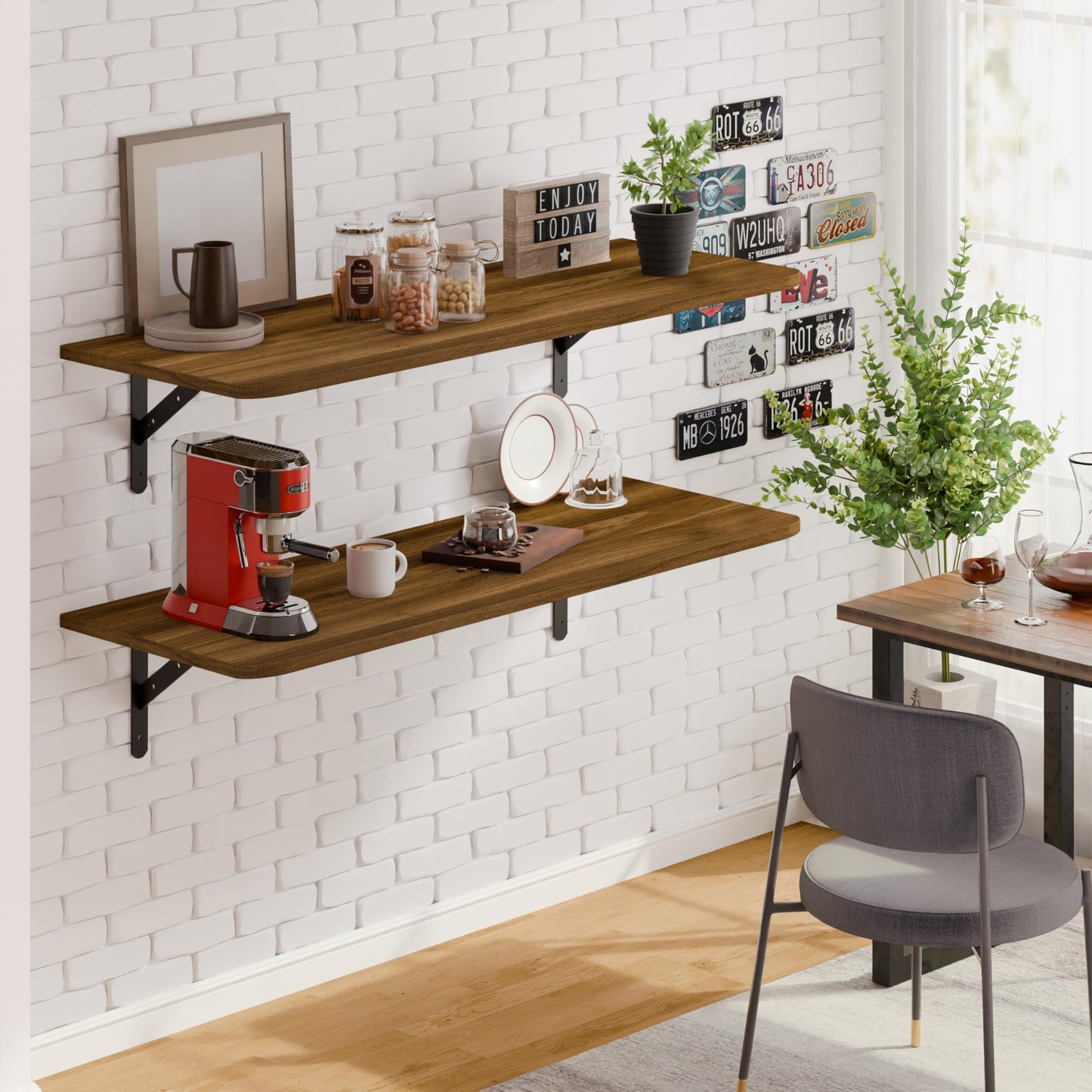 Dogsky 2-Pack Garage Storage Shelving Wall Mounted, 4x2Ft (48x24In) Heavy Duty Wood Floating Wall Shelf, 500lbs Capacity Shelves for Garage, Closets, Utility Rooms and Kitchens, Walnut