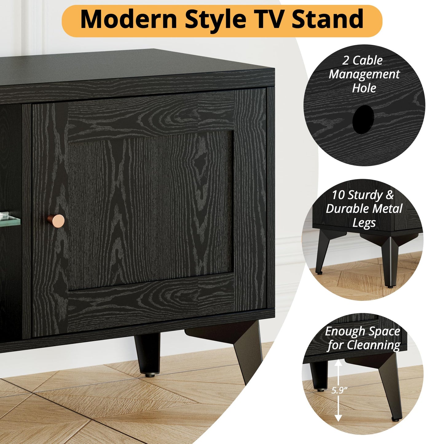 LIKIMIO 2-in-1 TV Stand for 85 Inch TV, Black TV Consoles with LED Lights