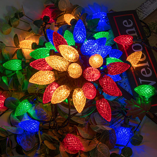 AWQ C9 Christmas String Lights, 49FT, Multicolor, 8 Modes, Timer, Waterproof, Indoor/Outdoor Decor