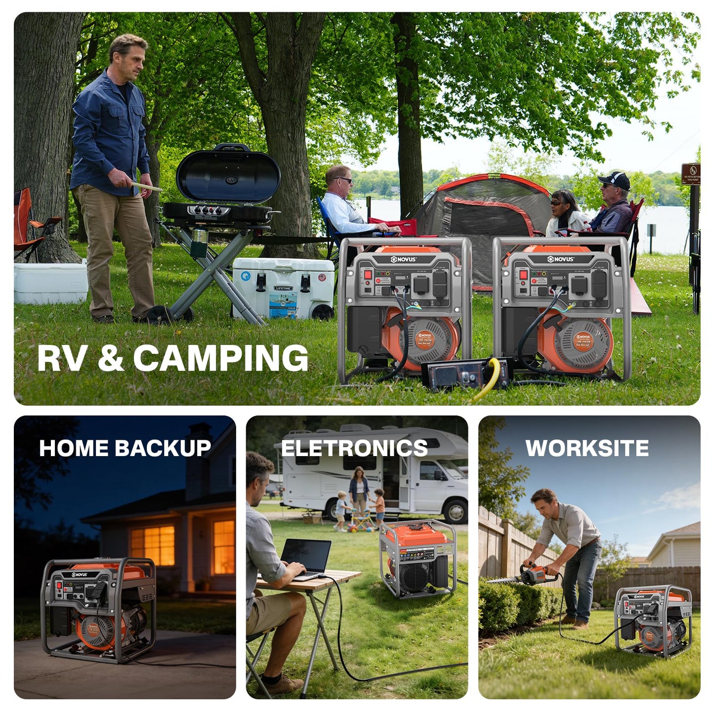 NOVUS Real 4000W Inverter Generator, Reliable 223cc Engine Gas Generator, Lightweight Outdoor Generator for Camping, Home and RV, with EPA Compliant, Eco Model Feature, GFCI Outlets and CO Sensor