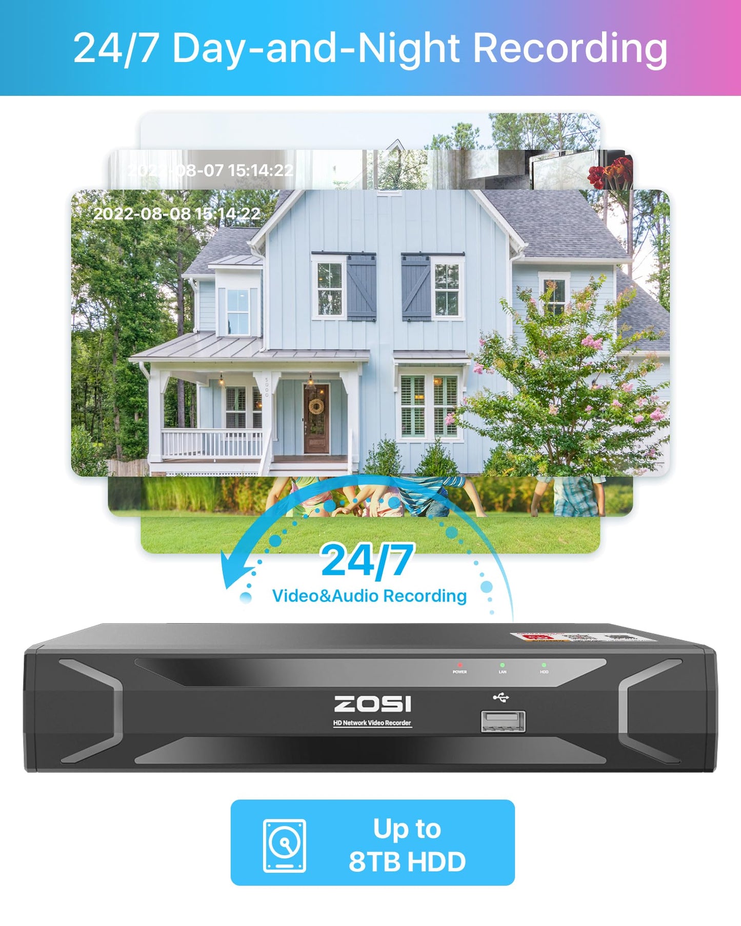ZOSI 5MP 8CH Wired PoE Security Camera System with Audio, 4pcs Outdoor PoE Cameras, Night Vision, H.265+ 8 Channel 5MP 3K Home NVR with 1TB HDD for 24/7 Recording, No ISED is Provided