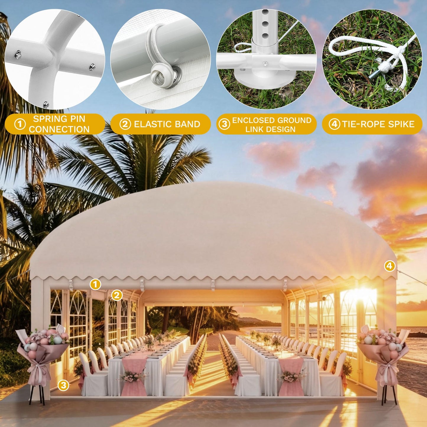DWVO 20x40ft Arch Party Tent Outdoor Heavy Duty Wedding Event Shelters Galvanized Canopy with Upgraded Large Roof, 3 Storage Bags, Removable PVC Sidewalls, White