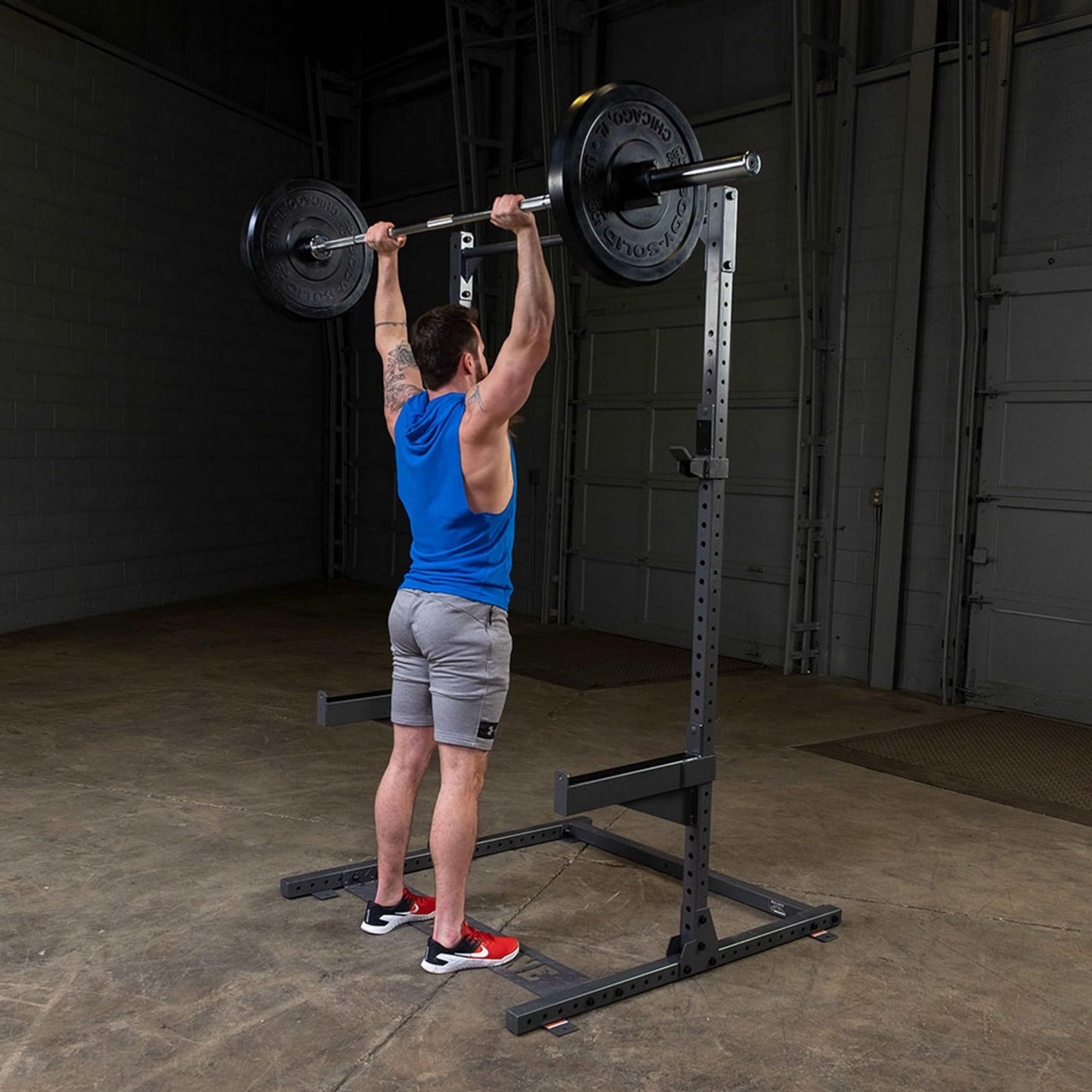 Body-Solid Powerline (PPR500) Half Rack - Compact Power Cage with J-Cups & Safety Spotter Arms for Home Gym Strength Training