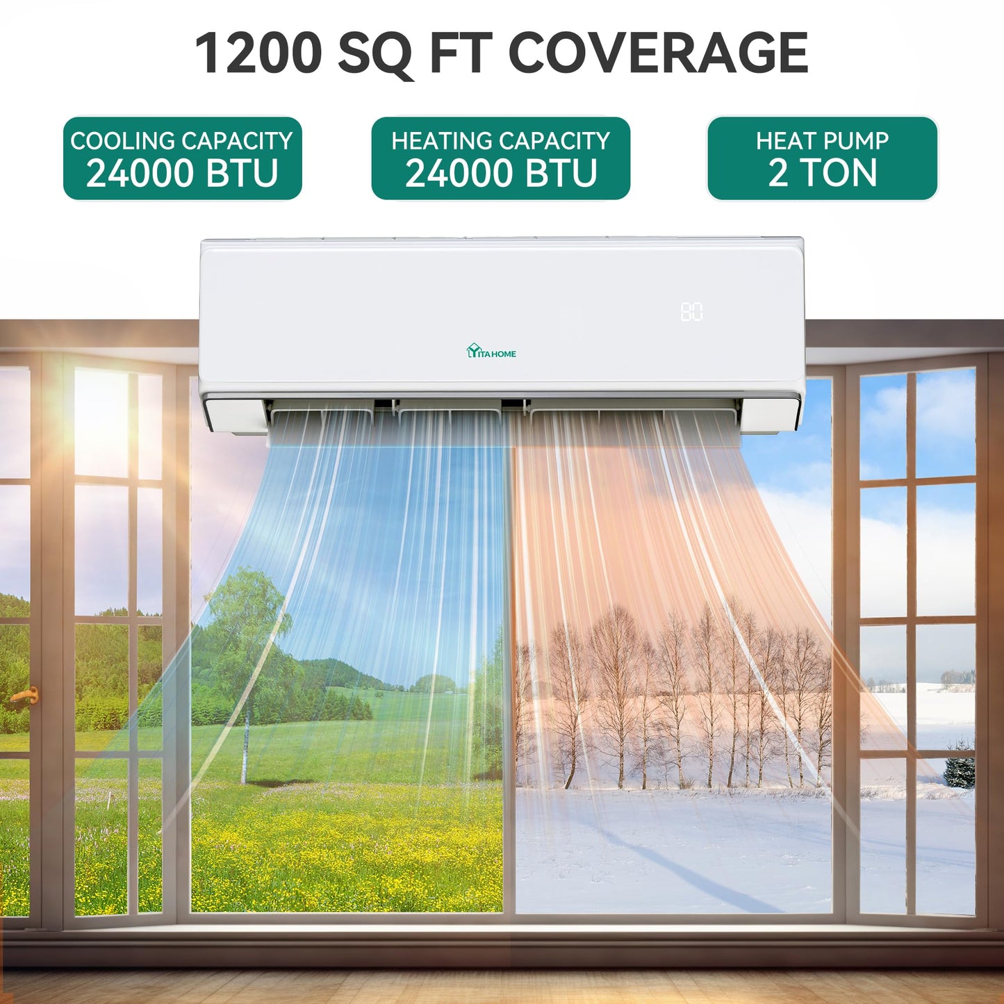 YITAHOME 23 SEER2 24K BTU 3 Zone Mini Split AC/Heating System, 9000 9000 9000 BTU Tri Zone Mini Split Air Conditioner, 208-230V Pre-charged Inverter AC, Compatible with Wi-Fi&Alexa