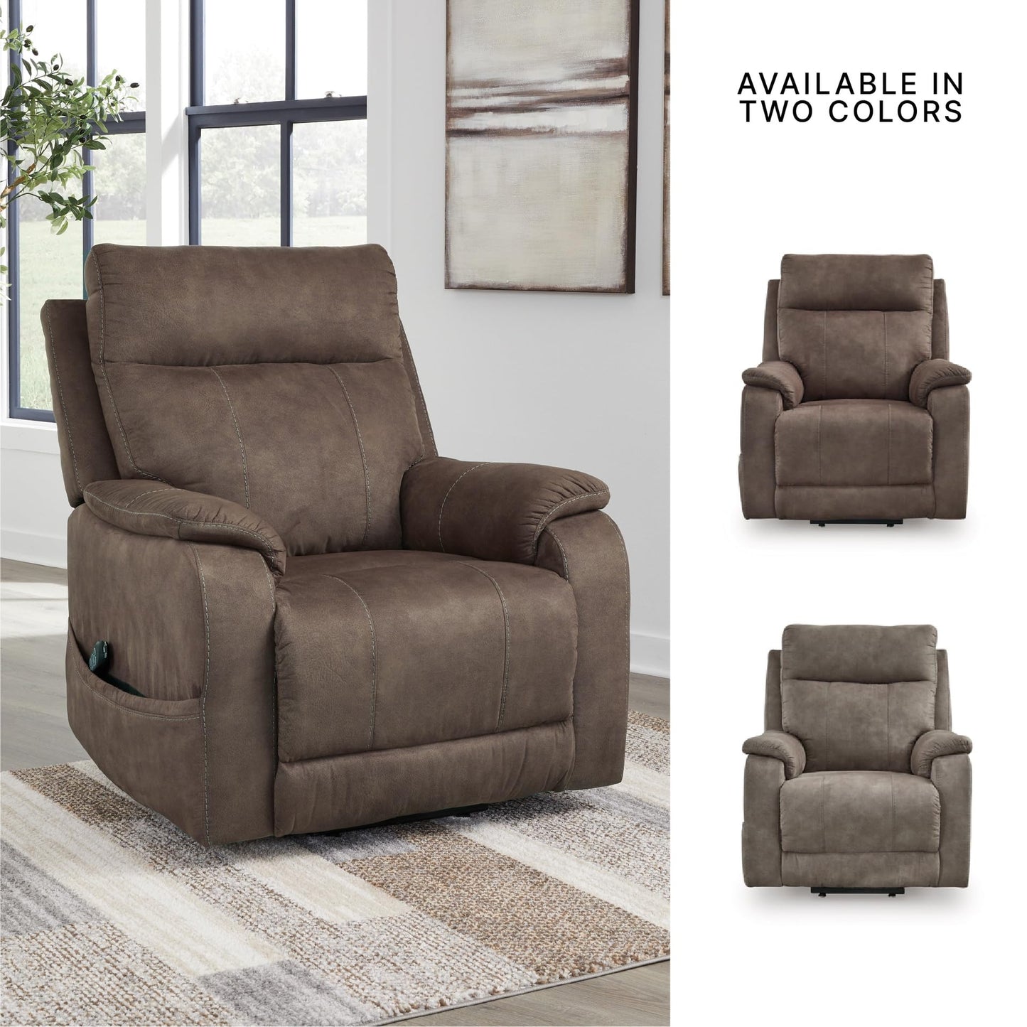 Signature Design by Ashley Crestmeade Modern Dual Motor Power Lift Recliner with Adjustable Backrest, USB Ports, Heat and Massage Function, Dark Brown