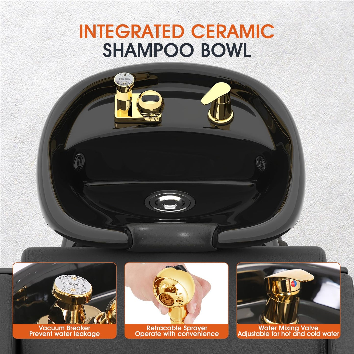 Artist hand Shampoo Bowl, Wash Bowl, Ceramic Shampoo Bowl Station, Salon Equipment (Gold)