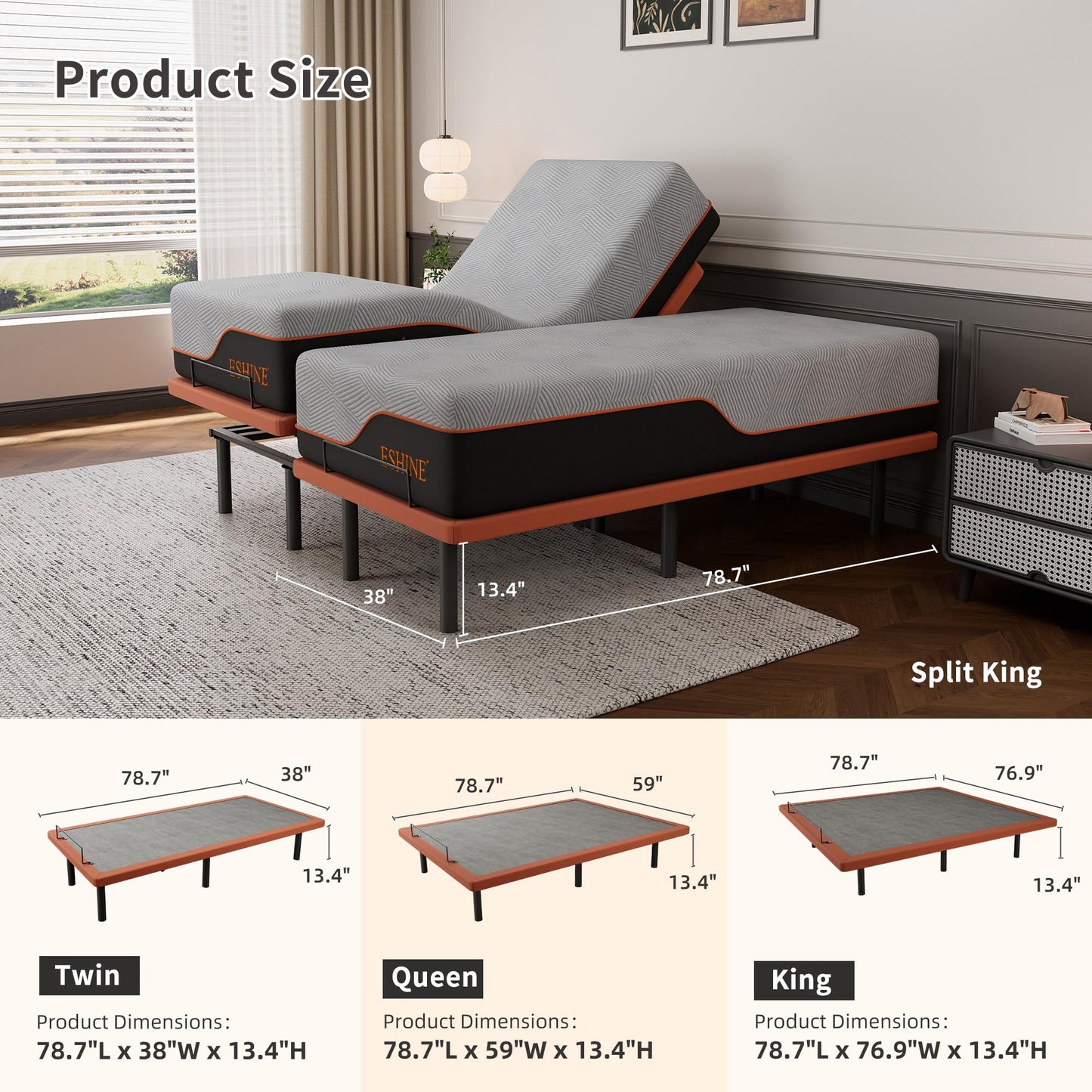 ESHINE 3000 Series Adjustable Bed with 14 inch Ultra-Plush Black Mattress - Twin XL