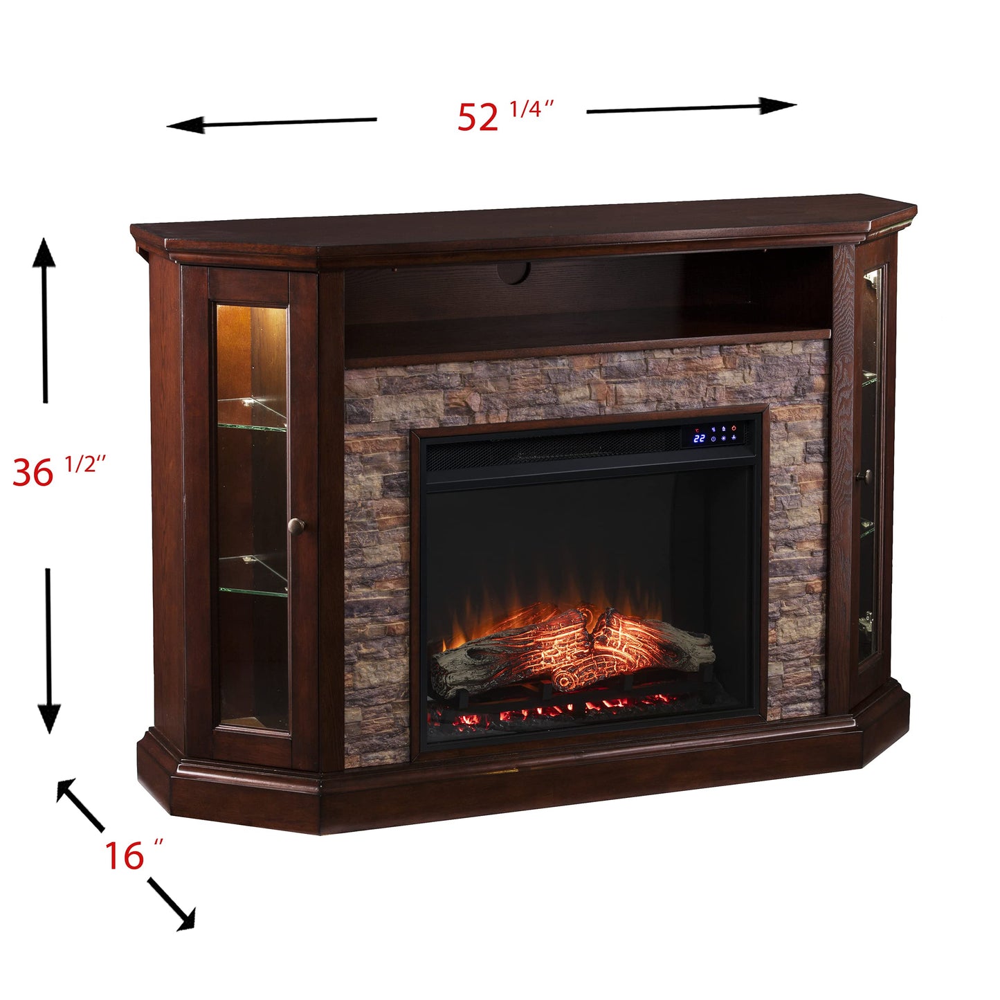 SEI Furniture - Redden Corner-Convertible Electric Fireplace with Touch Screen - Espresso - Transitional Design, Brown Glass and Wood - Ideal for Living Room, Bedroom (FR9392)