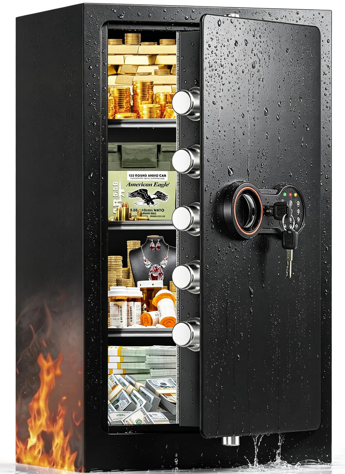 35-Min 1700°F Fireproof Safe Box- Large Fire Proof Safe with Alarm System, LED Light, Removable Shelves, Heavy Duty Fire Safe for Home Documents Office Security (27.6" Tall)