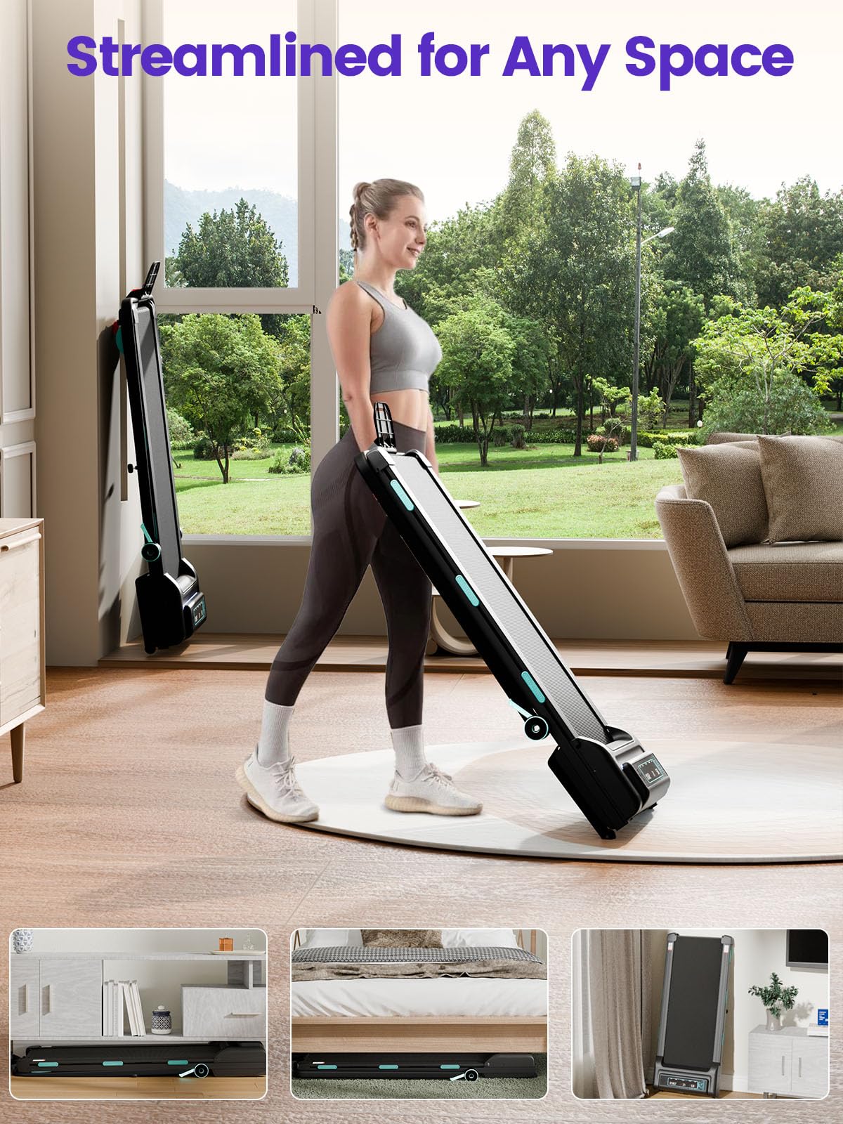 Jackfield Walking Pad with Handle Bar, 3.5HP Walking Pad Treadmills for Home, Portable Under Desk Treadmill with 12% Auto Incline, LED Display, Bluetooth Speaker, 450 Lbs Capacity, APP Connect