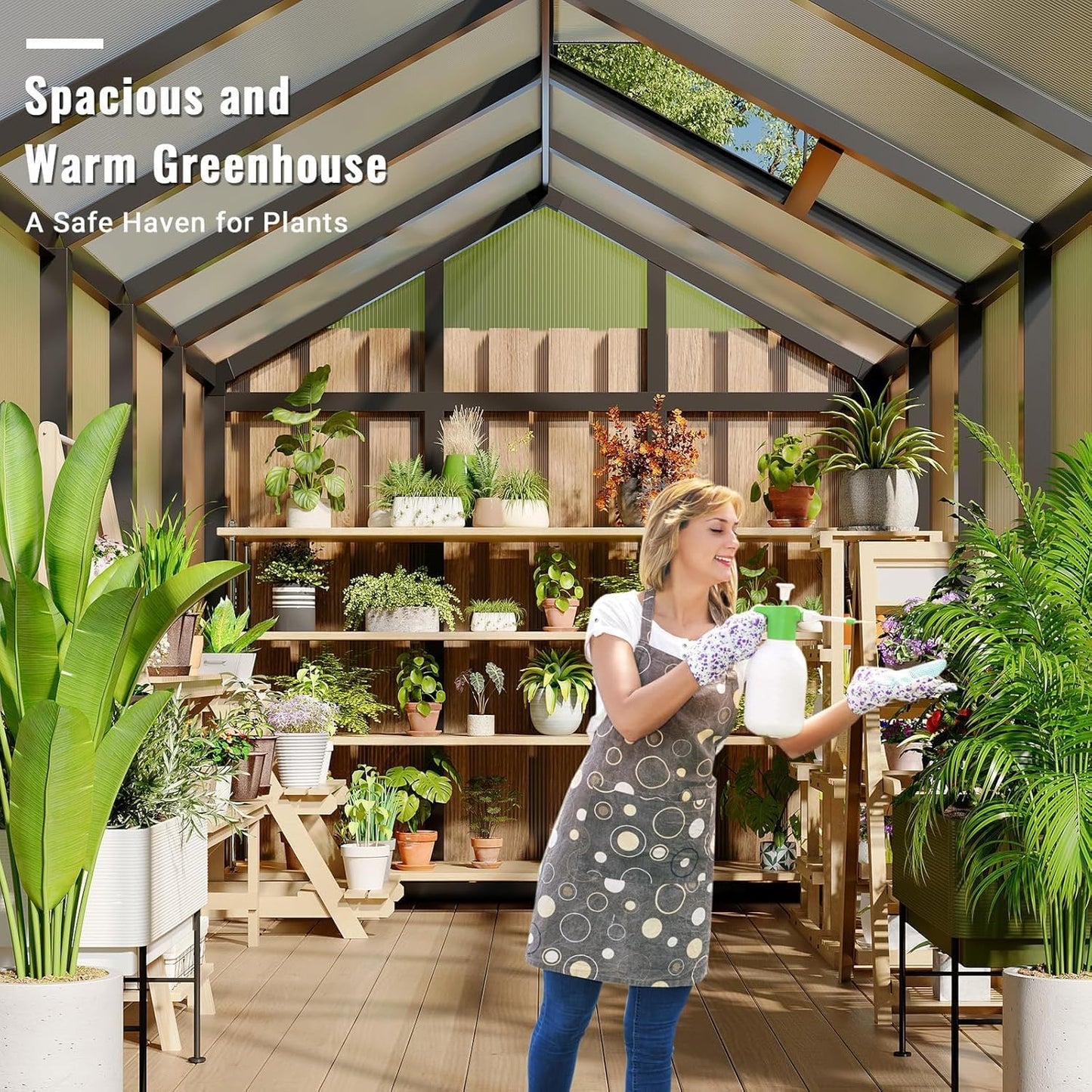 Greenhouse, 6x10 Ft Outdoor Greenhouses, Accessible Green House with Roof Vents and Sliding Doors, Aluminum Frame Polycarbonate Greenhouses, Large Greenhouse for Outdoor Gardens and Backyards, Black