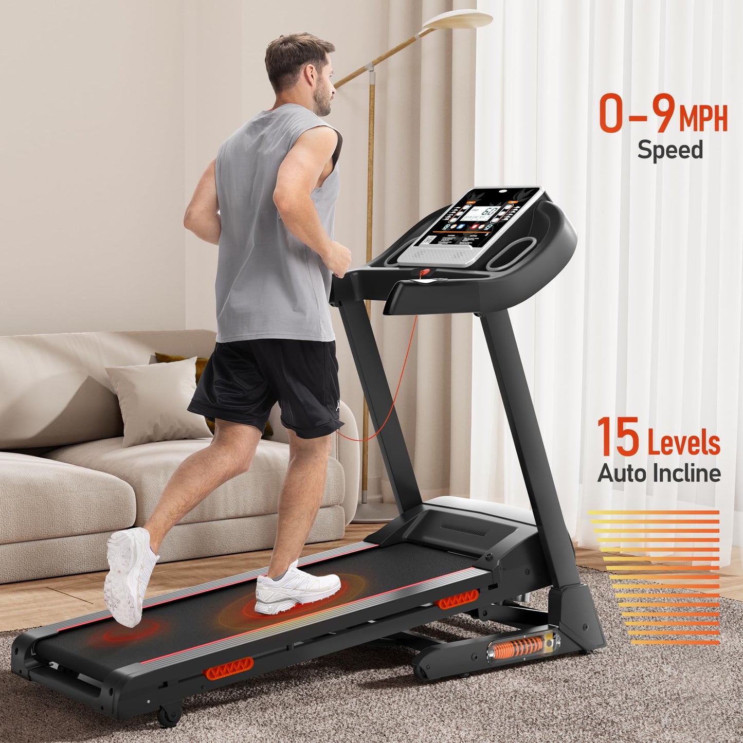 UMAY Foldable Treadmill with Auto Incline, Quiet Treadmills for Home, 12 Preset Programs, 3.0 HP, 9 MPH, 300lbs Capacity