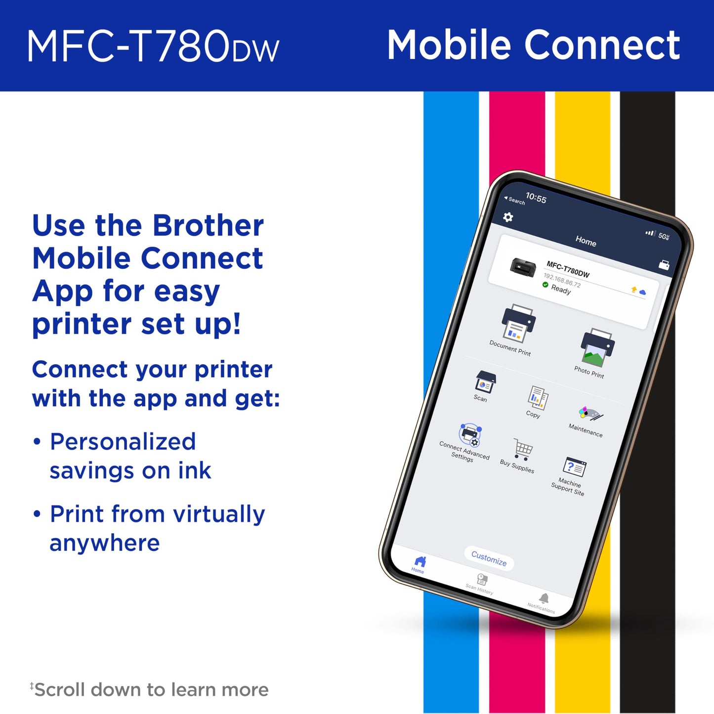 Brother INKvestment Tank 780 Wireless Color Inkjet All-in-One Printer with Duplex Printing | Includes up to 3 Years of Ink in-Box(1) and a 3-Year Limited Warranty(2) (MFC-T780DW)