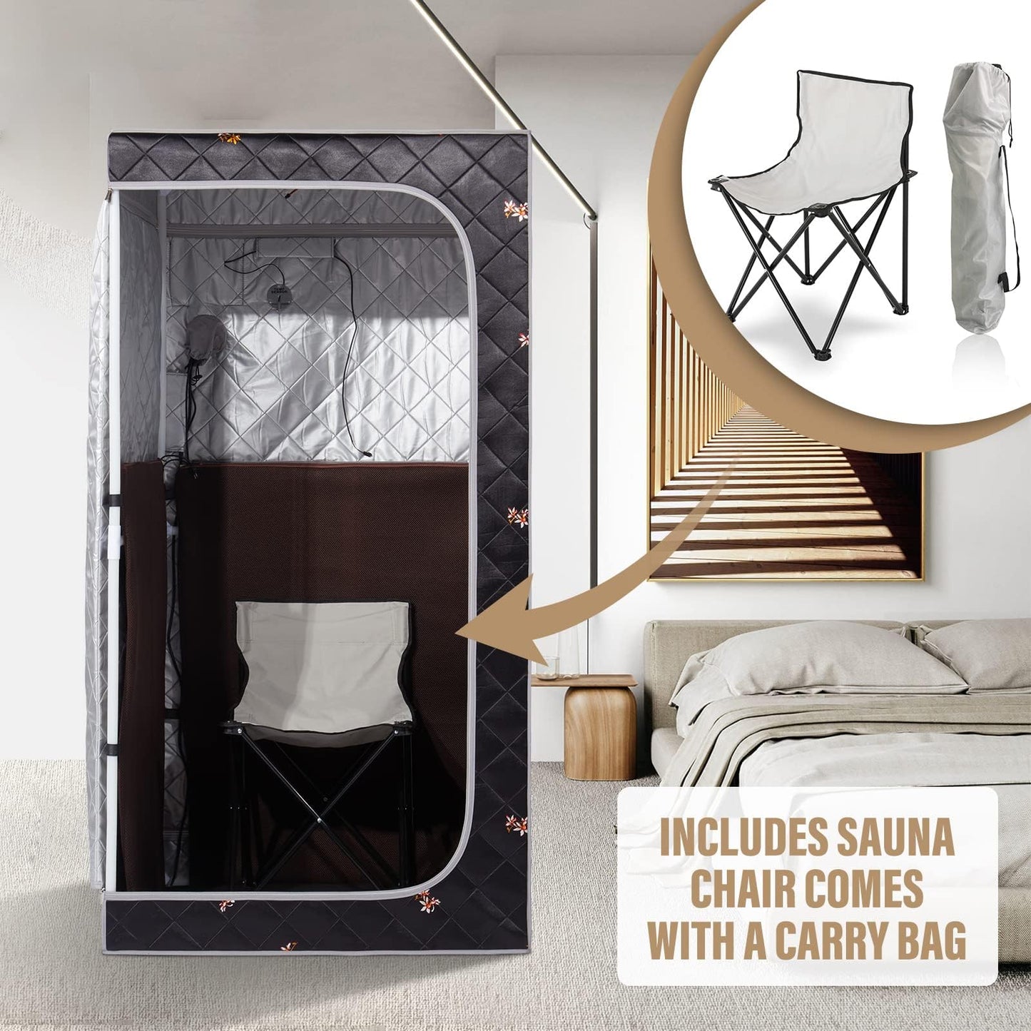 Smartmak Portable Far Infrared Sauna, Full Size Indoor Sauna Tent, Personal Infrared Sauna Spa for Home, with Heated Footpad and Reinforced Chair (Gray, 33.88" x 33.88" x 66.59")