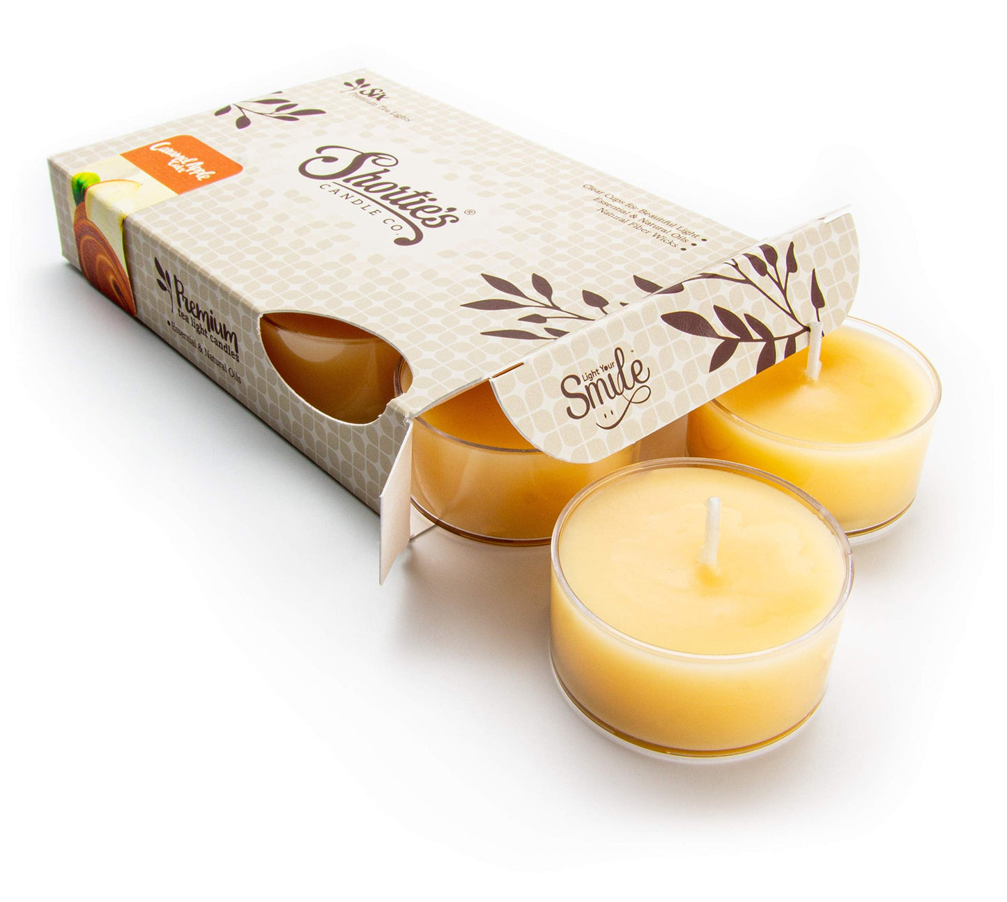 Shorties Candle Company Caramel Apple Cider Tealight Candles - Highly Scented - 6 Beige Paraffin Wax Tea Lights