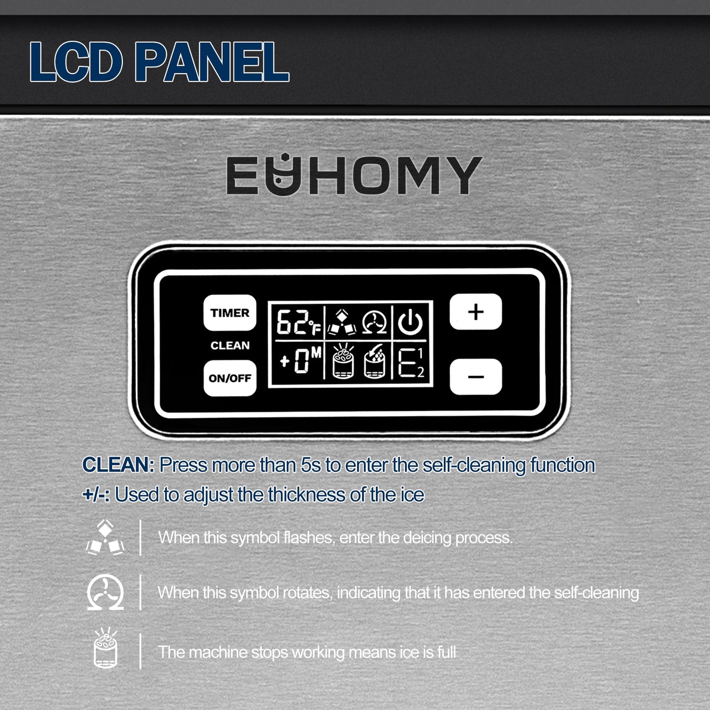 EUHOMY Commercial Ice Maker Machine, 150lbs/24H Stainless Steel Under Counter ice Machine with 33lbs Ice Storage Capacity, Freestanding Ice Maker.