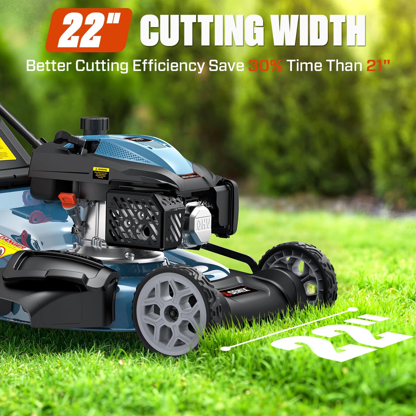 SENIX 22 Inch Gas Lawn Mower, 201cc 4-Cycle OHV Engine, Variable Speed Rear Wheel Self-Propelled Mower, 3-in-1 Mower with Bagging, Mulching & Side Discharge, 6-Positions Adjustable Cutting Height