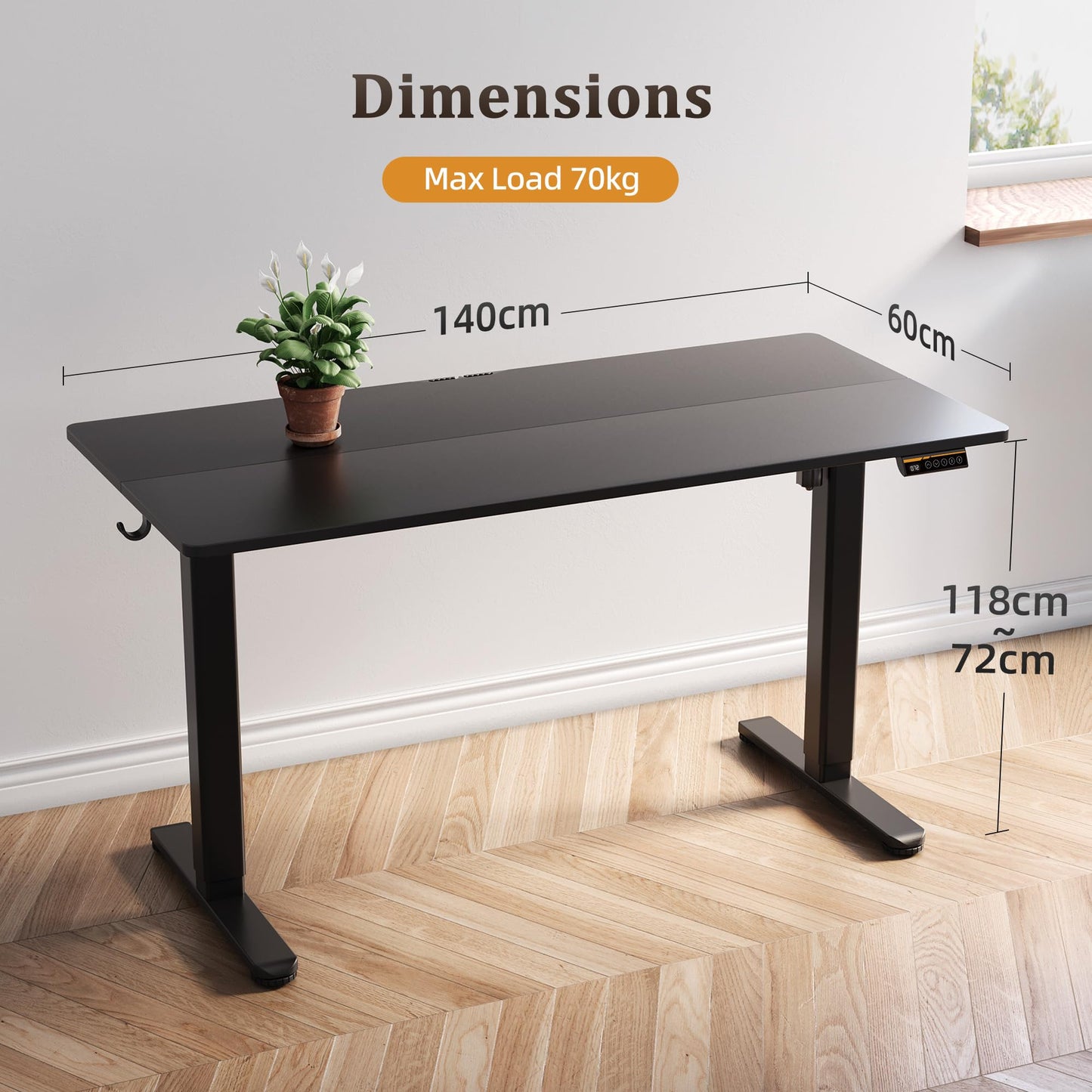 Claiks Electric Standing Desk, Adjustable Height Stand up Desk, 55x24 Inches Sit Stand Home Office Desk with Splice Board, Black Frame/Black Top