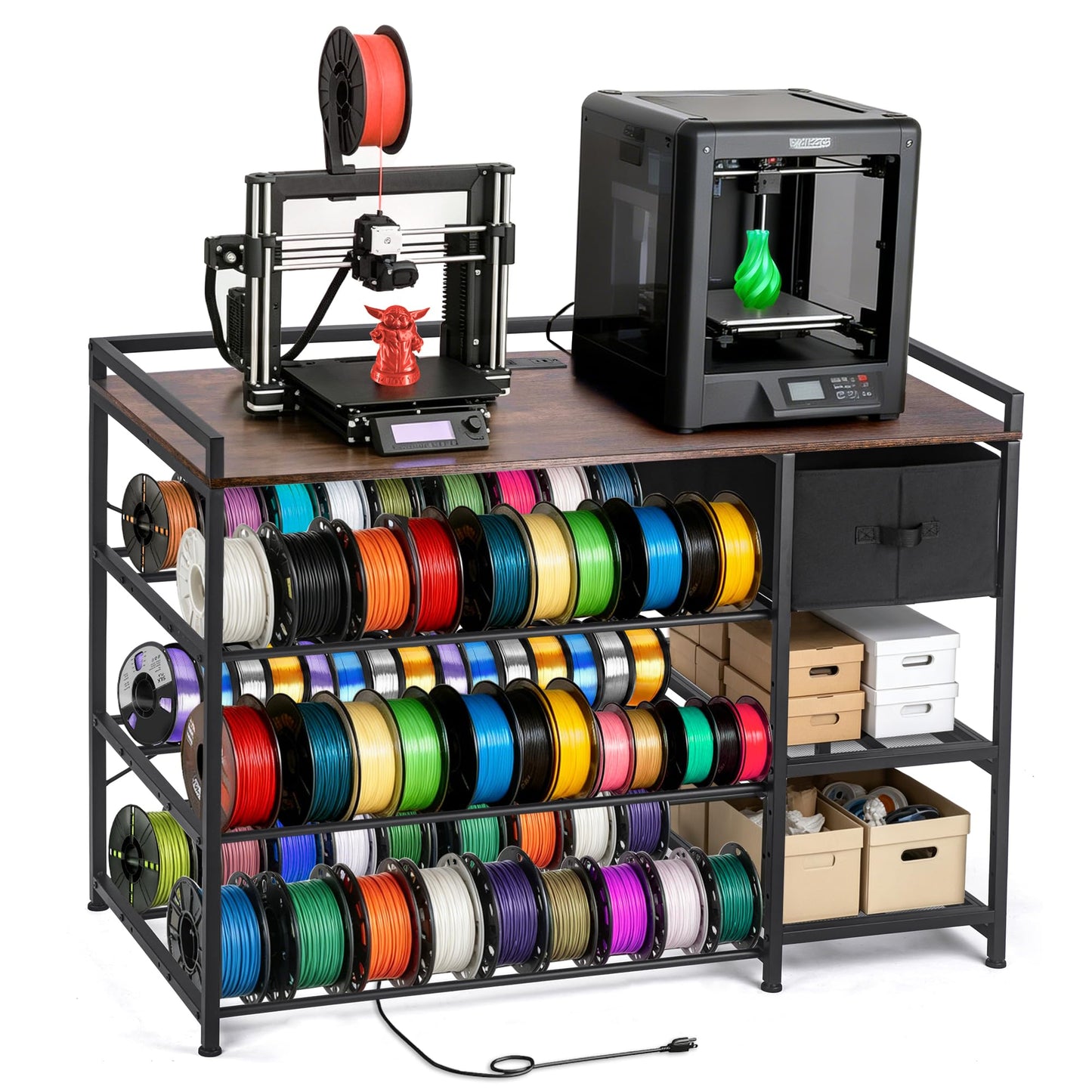 3D Printer Stand with Filament Storage Rack, Heavy Duty Metal Frame Workstation, 3-Tier 3D Printer Table with Tool Shelf for Stable Printing, Home Office Workshop Garage